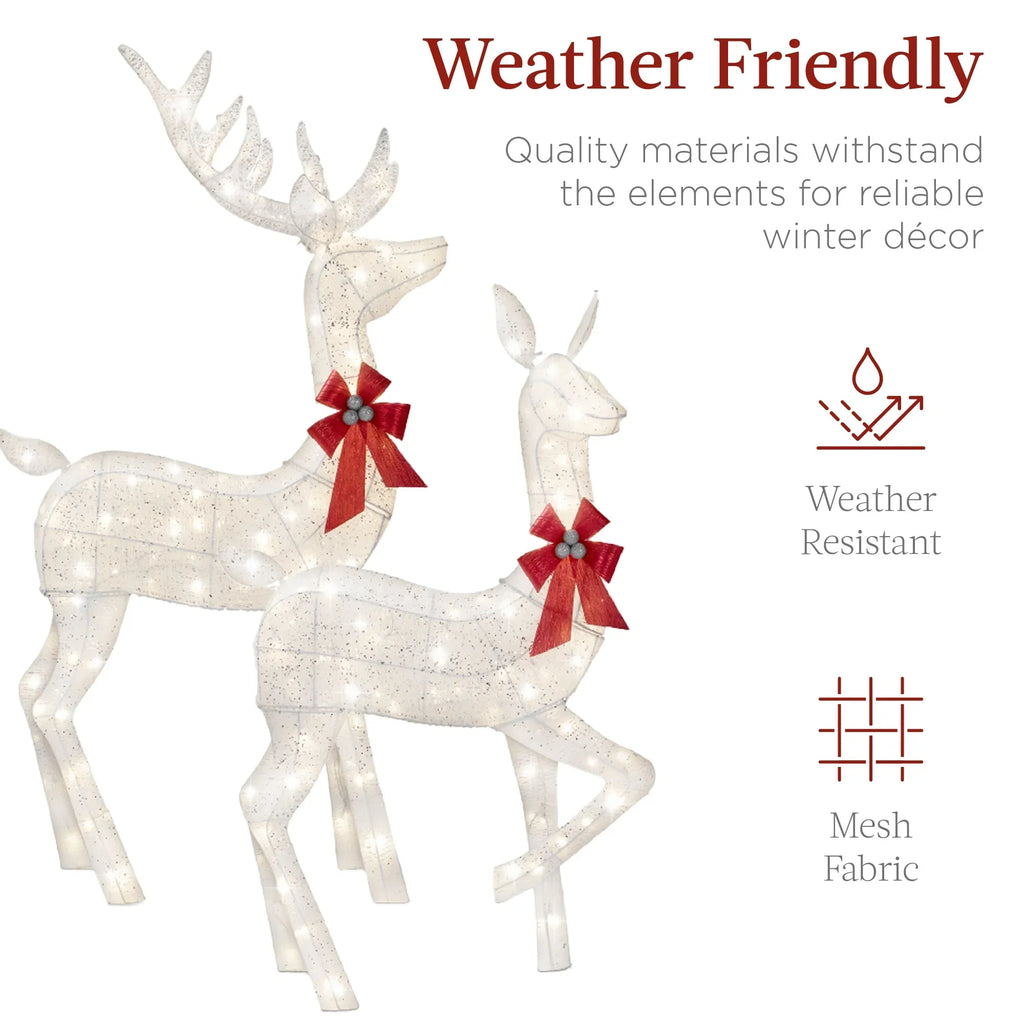 2026 NewBest Choice Products 6.5ft 3-Piece Lighted Christmas Deer Set Outdoor Yard Decoration w/ 385 LED Lights, Stakes - Gold