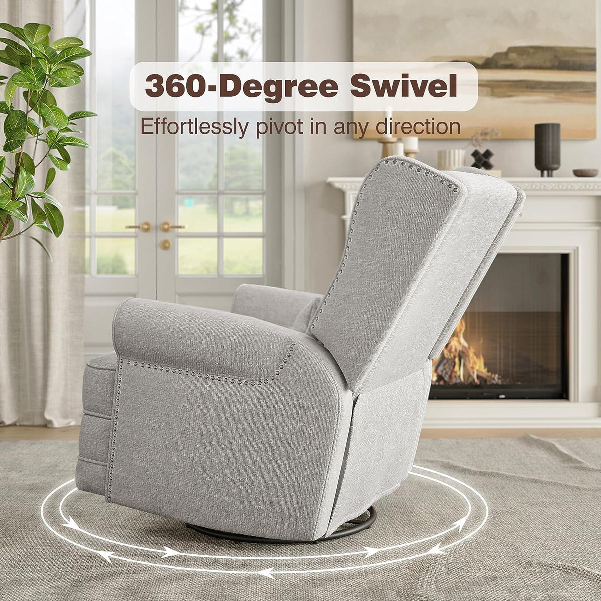 2026 NewRoyalcraft Swivel Nursery Glider Recliner, Comfy Upholstered Glider Chair with Lumbar Pillow and Footrest, Beige