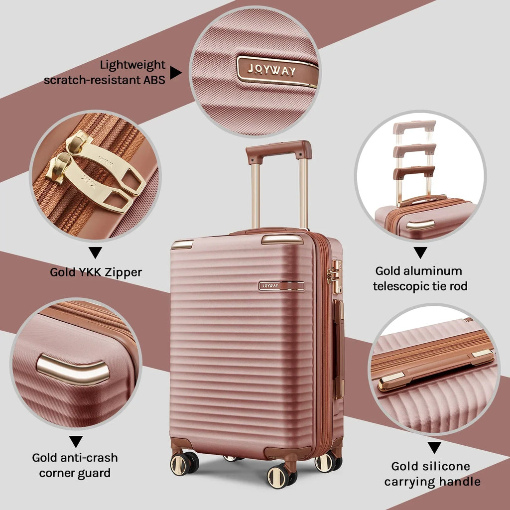 2026 NewJoyway 3-Piece Carry-On Luggage Set with Swivel TSA Lock and Leather Carry Bag