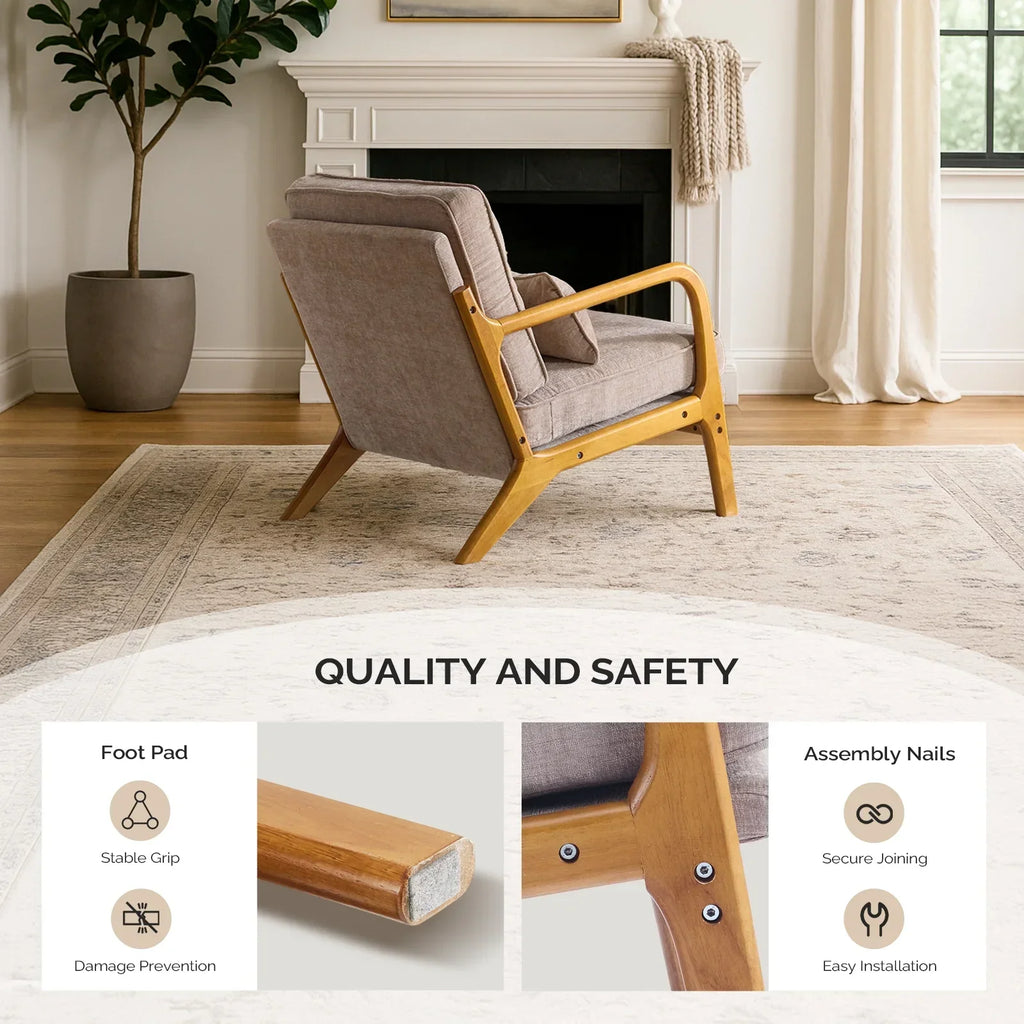 2026 NewKtaxon Accent Chair Corduroy Upholstered Armchair, Reading Club Chair with Pillow and Solid Wood Frame for Living Room Bedroom Furniture Off White