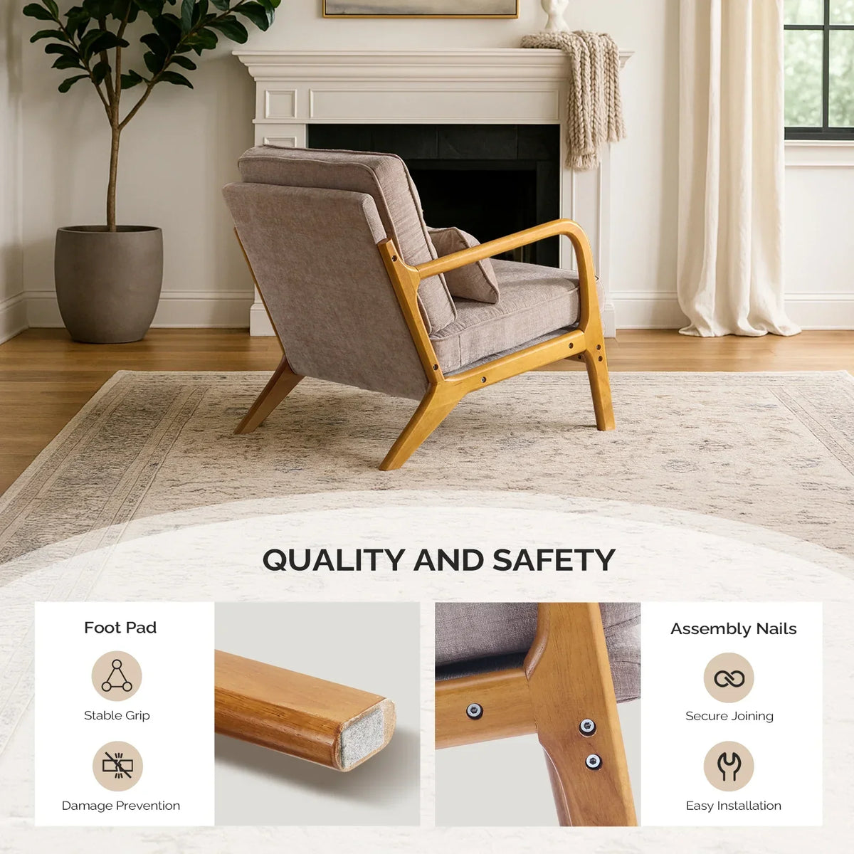 2026 NewKtaxon Accent Chair Corduroy Upholstered Armchair, Reading Club Chair with Pillow and Solid Wood Frame for Living Room Bedroom Furniture Off White