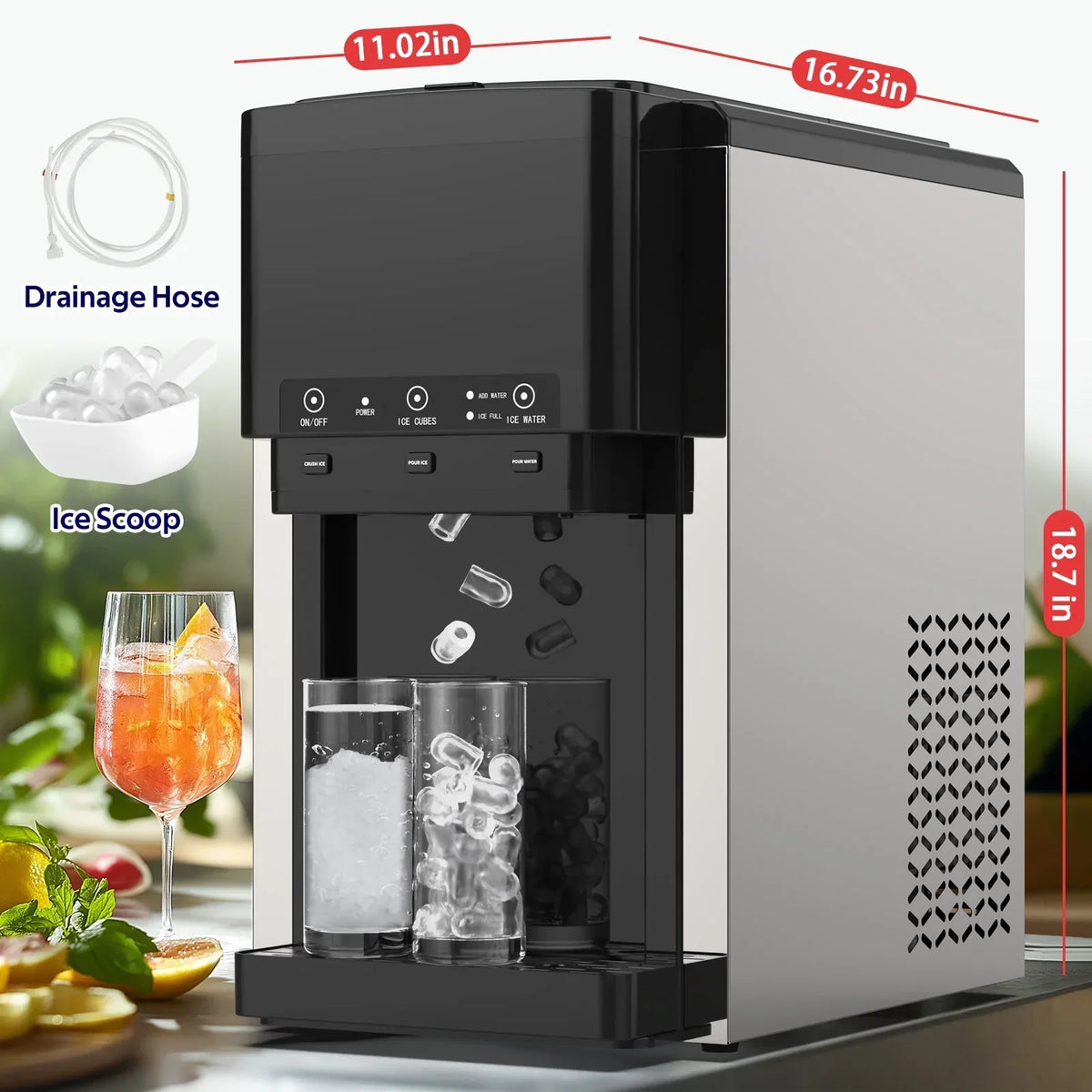 2026 NewAdvwin 3 in 1 Water Dispenser with Ice Maker Countertop, Bullet Ice, Crushed Ice, Water Cooler, 44Lbs/24H, 12 Ice Cube/6Min, Self-cleaning, 4Lbs Ice Storage, Home, Kitchen, Party, RV