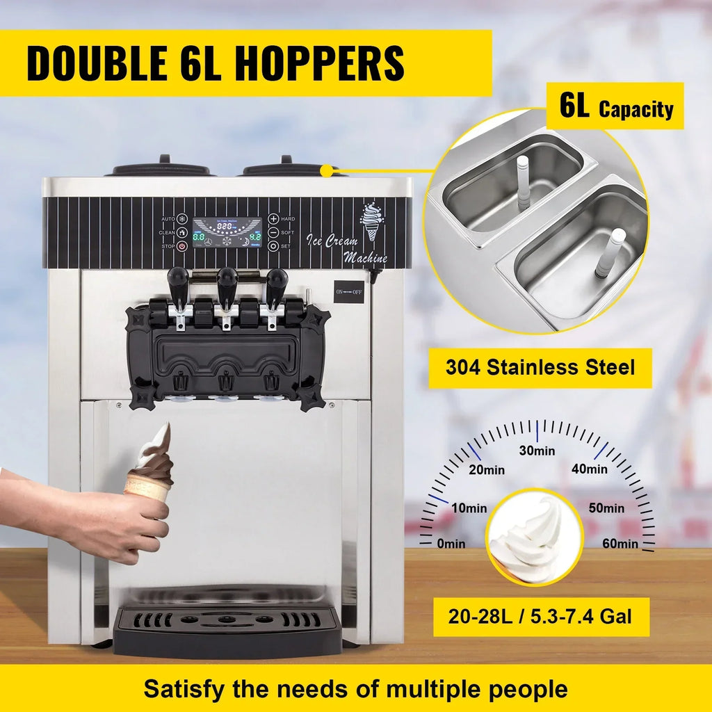 2026 NewSIHAO 1200W Commercial Ice Cream Machine Countertop 18L/H Soft Serve Ice Cream Maker with LED Display