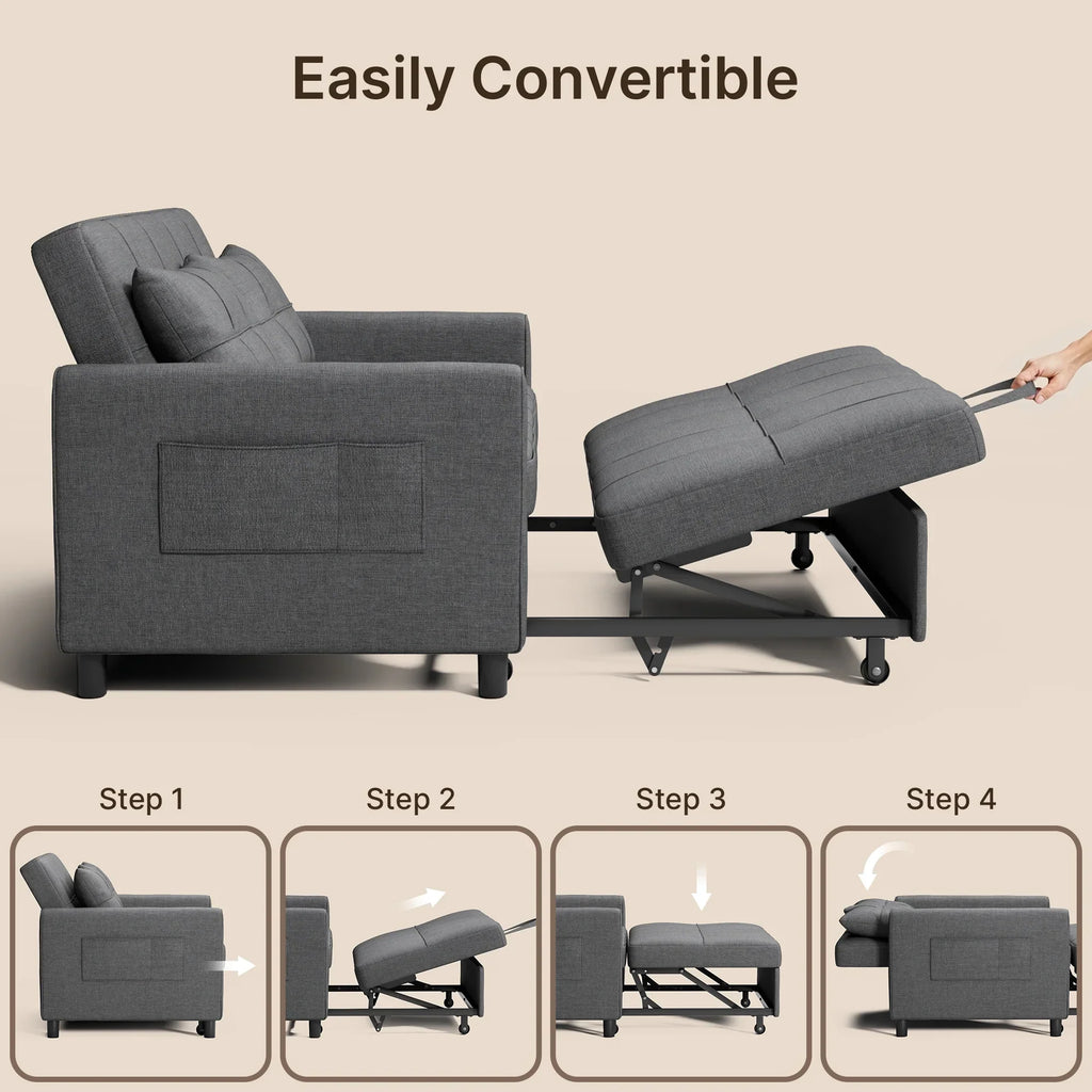 2026 NewSofa Bed, Lofka 3-in-1 Convertible Sleeper Sofa with Storage, Adjustable Backrest & Pull Out Function - Sleeper Chair for Small Space, Apartment, Dark Grey