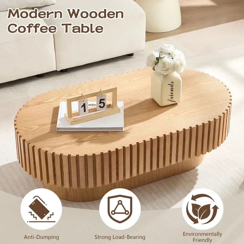2026 NewFFH 43.7 inch Oval Coffee Table for Living Room,Handcraft Rustic Corner Coffee Table Nature Wood Relief Sturdy Pedestal for Apartmen,Side Table Centre Table,Nature Wood
