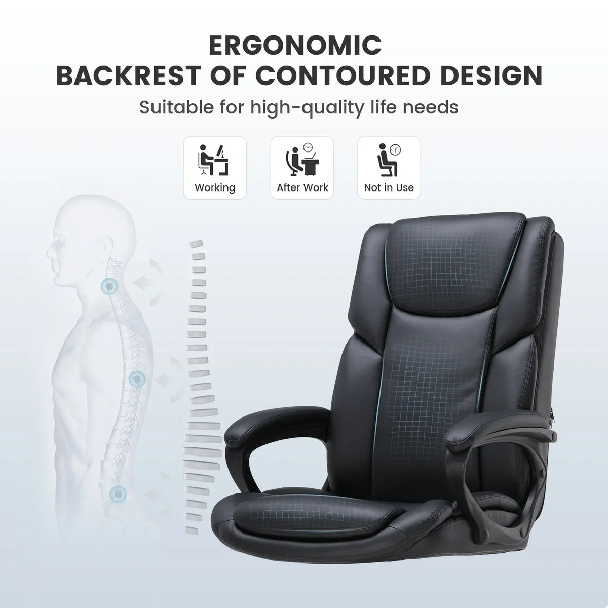 2026 NewMainstays Executive Ergonomic High Back Leather Home Office Desk Chair, Black