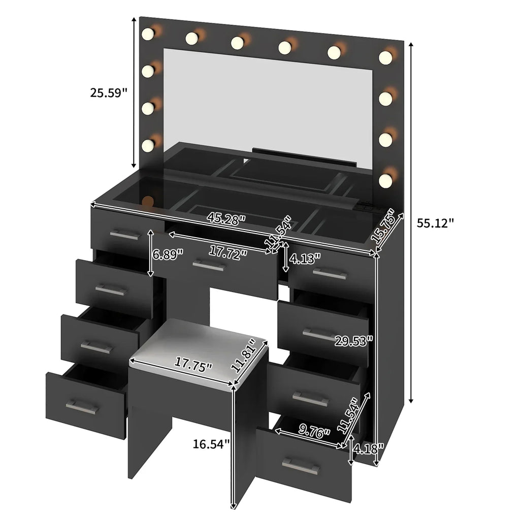 2026 NewKtaxon Large Makeup Vanity, Vanity Table Set w/ Visible Glass Top w/ Charging Station, White