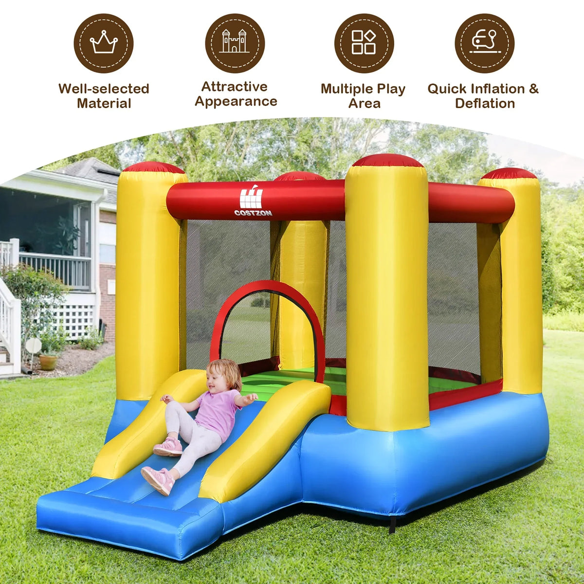 2026 NewCostway Inflatable Bouncer Kids Bounce House Jumping Castle Slide with 480W Blower