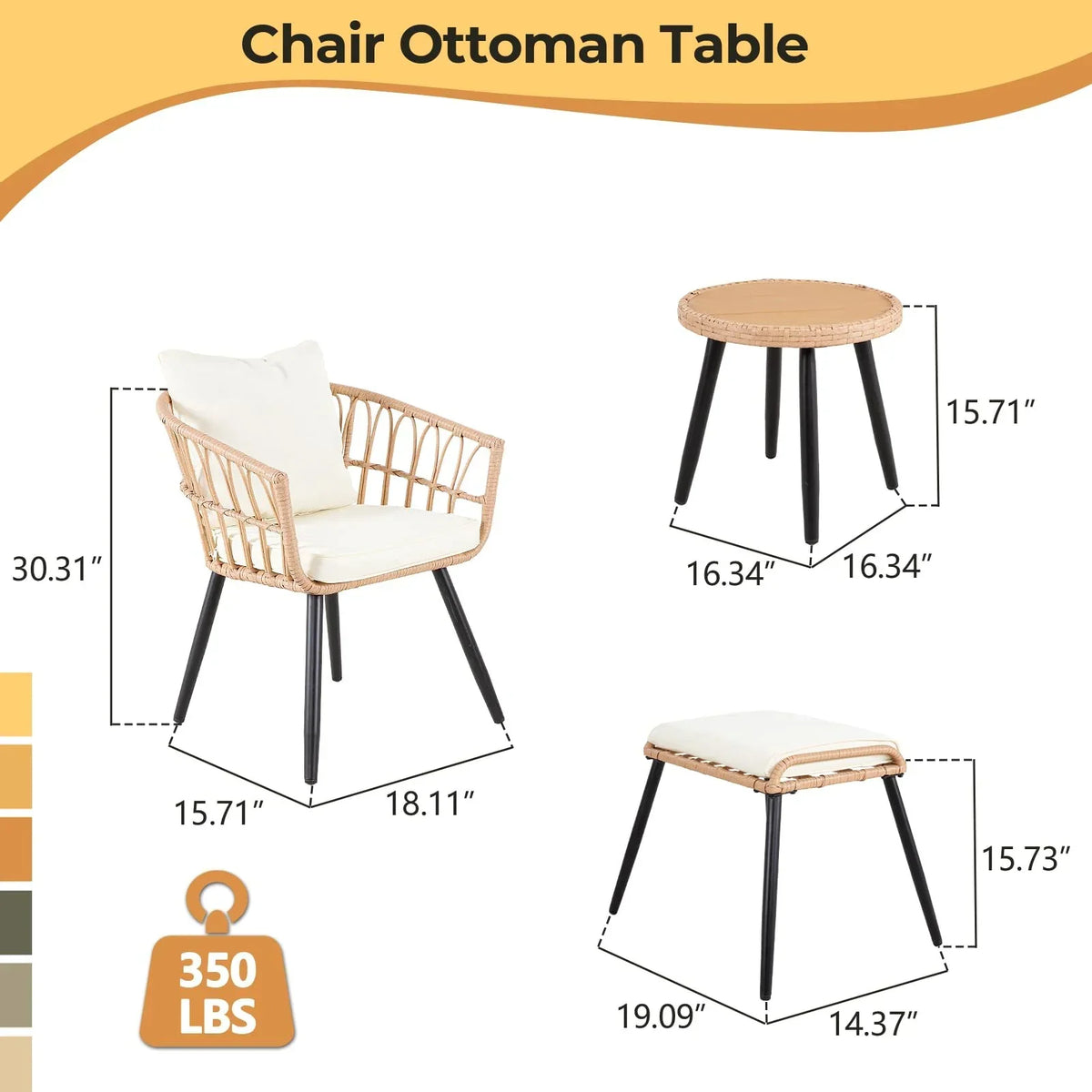 2026 NewFHFO 3 Piece Patio Bistro Set, Outdoor Wicker Apartment Balcony Furniture Sets, Rattan Table and Chairs Set of 2 for Porch Backyard Lawn Poolside Deck, Beige