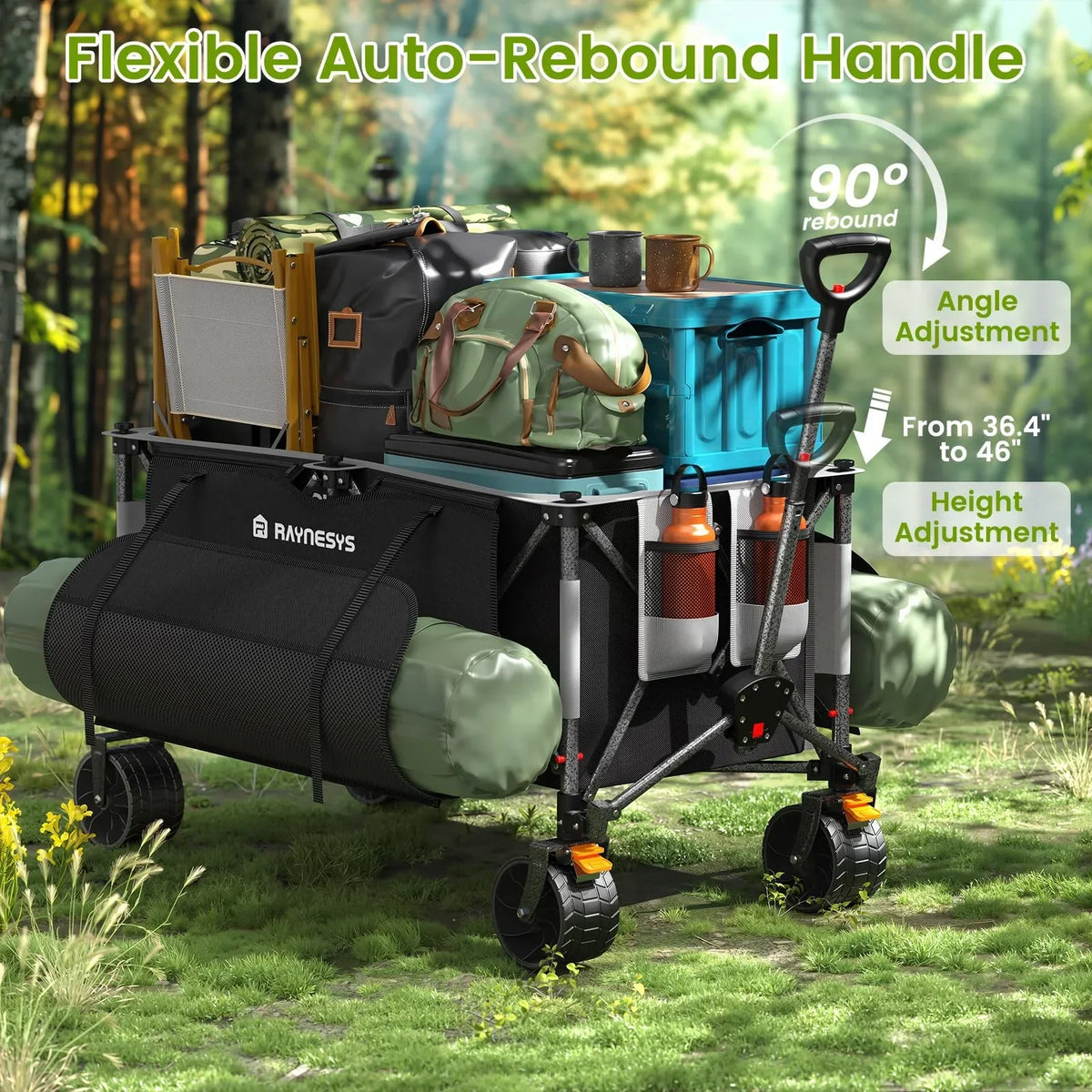 2026 NewRaynesys 300L Foldable Wagon Cart with Wheels, 440lbs Heavy Duty Beach Wagon for Sand Sports Camping Grocery, Black & Gray