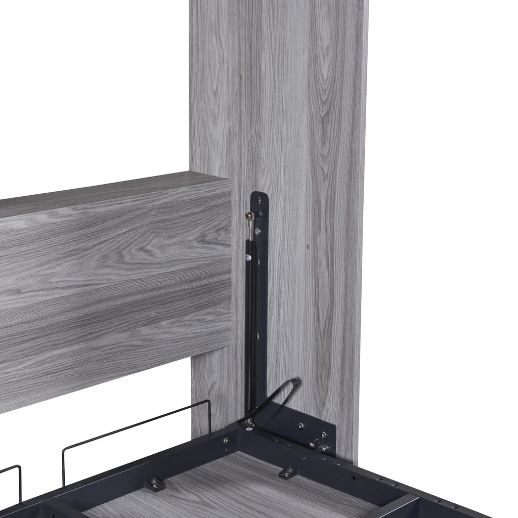 2026 NewEuroco Pine Wood Twin Size Murphy Bed, Convertible Wall Bed into A Cabinet, Gray