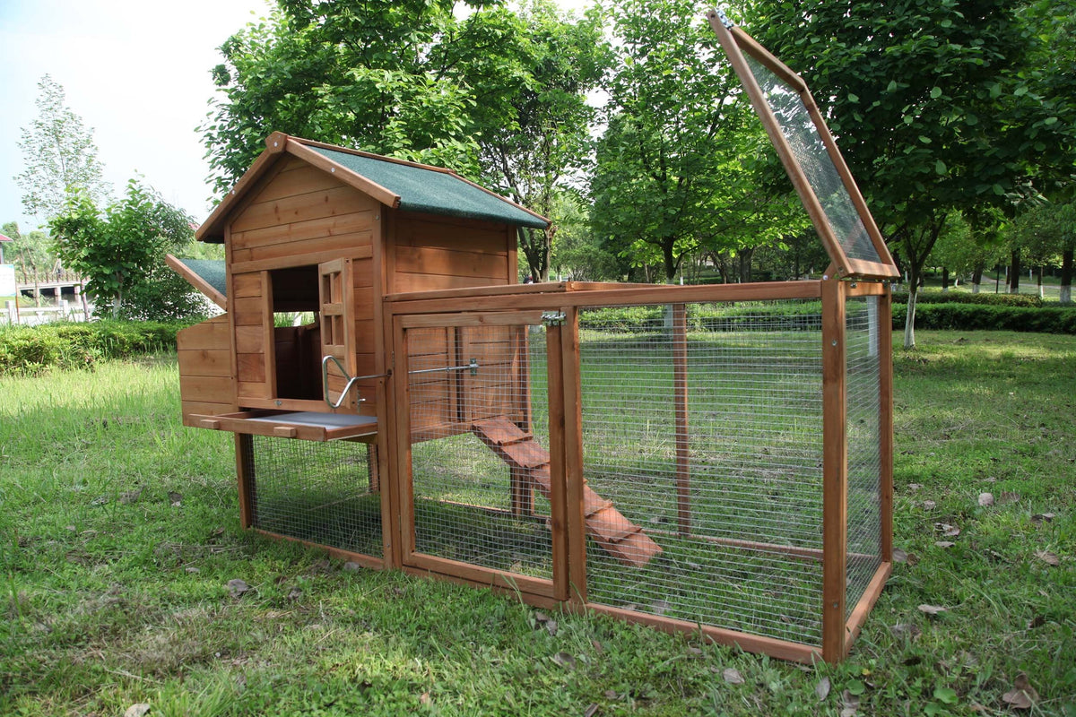 2026 NewOutdoor Medium 80'' Wooden Chicken Coop Nest Box Hen House Poultry Cage Pet Hutch Garden