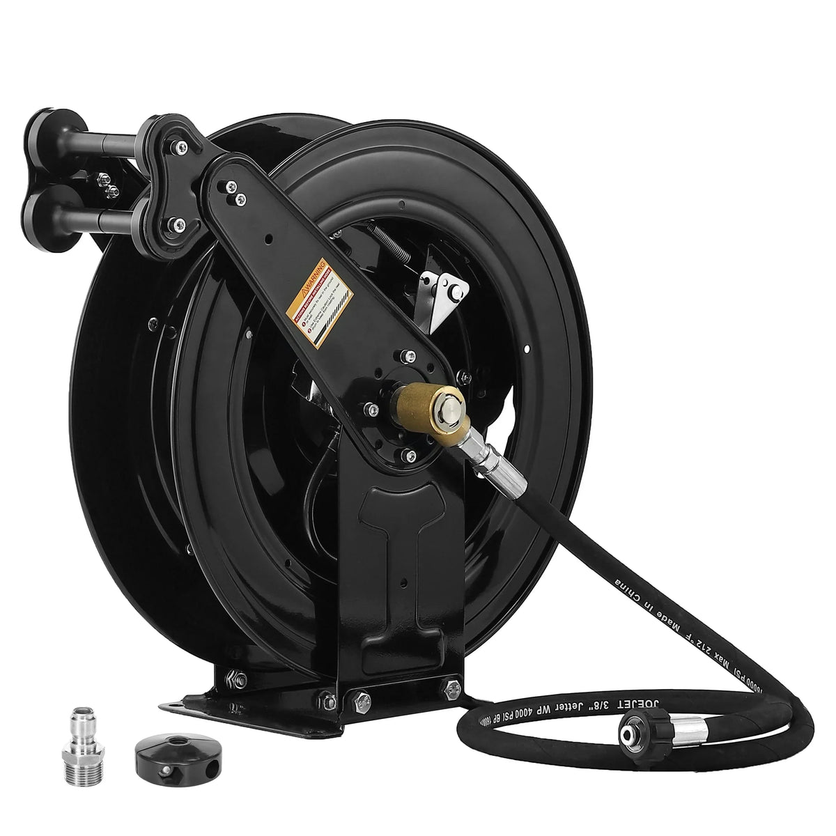 2026 NewAuto-Retractable Pressure Washer Hose Reel, 50FT x 3/8" Heavy Duty Steel Power Washer Hose Reel Dual Arm, 4000 PSI
