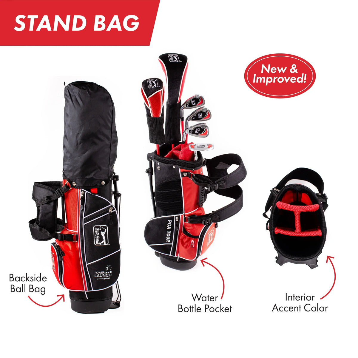 2026 NewPGA Tour Right-Handed 10 Piece Kids Golf Club Stand Bag Set; Player Height 4'8 - 5'2", Ages 8-12