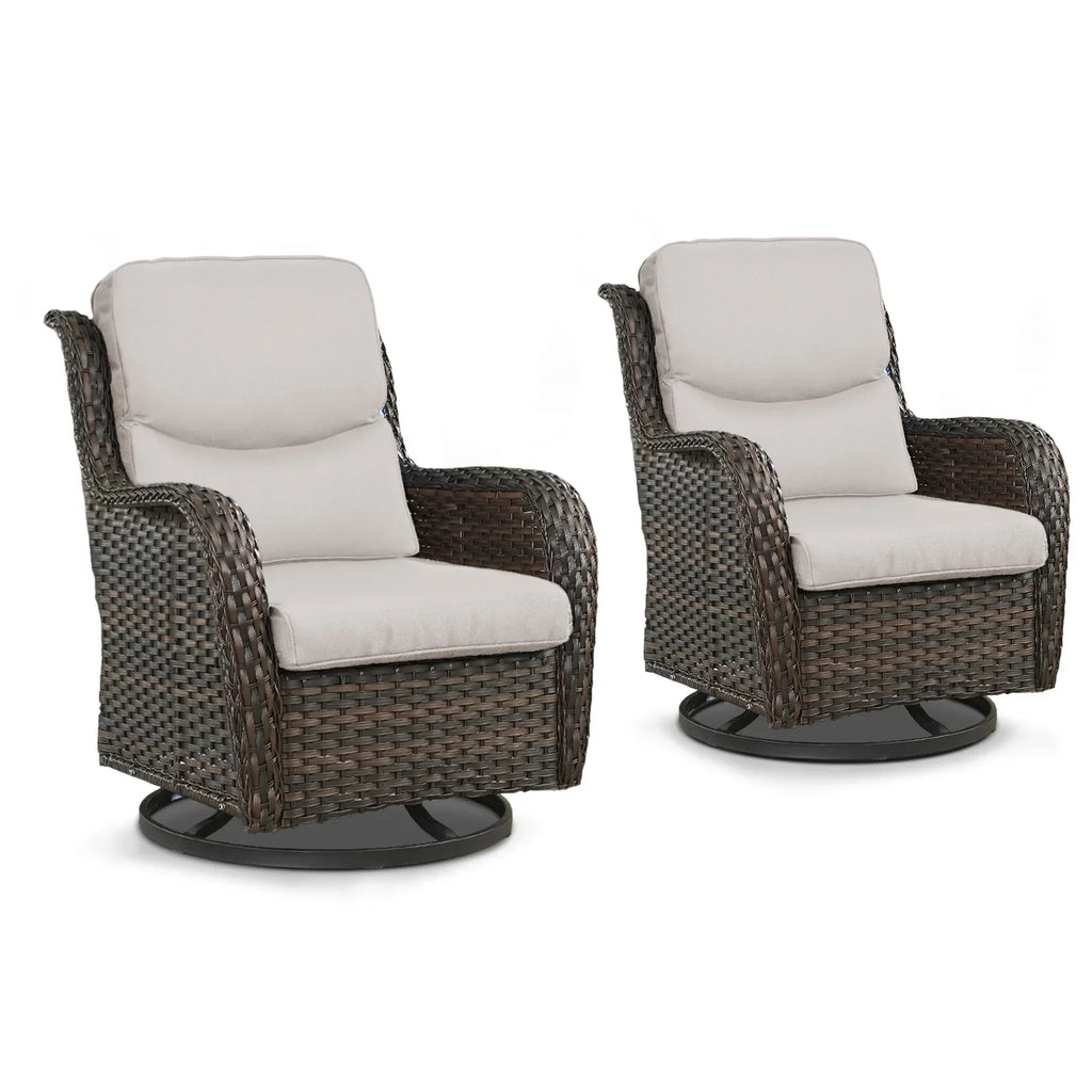 2026 NewPOCASSY Patio Swivel Chairs, Outdoor Wicker Swivel Glider Rocking Chairs with High Back and Thick Cushions for Porch Deck - Set of 2, Beige