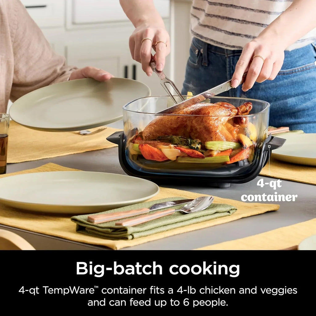 2026 NewNinja Crispi 4-in-1 Portable Glass Air Fryer Cooking System, 4-Qt & 6-Cup Containers, Cyberspace