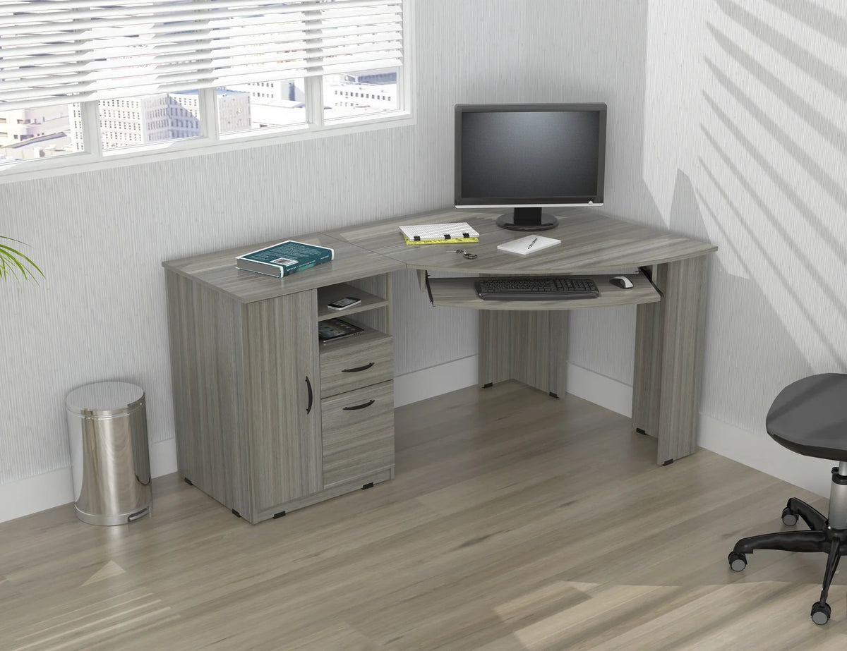 2026 NewInval Modern Corner Desk with 2 Drawers and Cabinet, Washed Oak