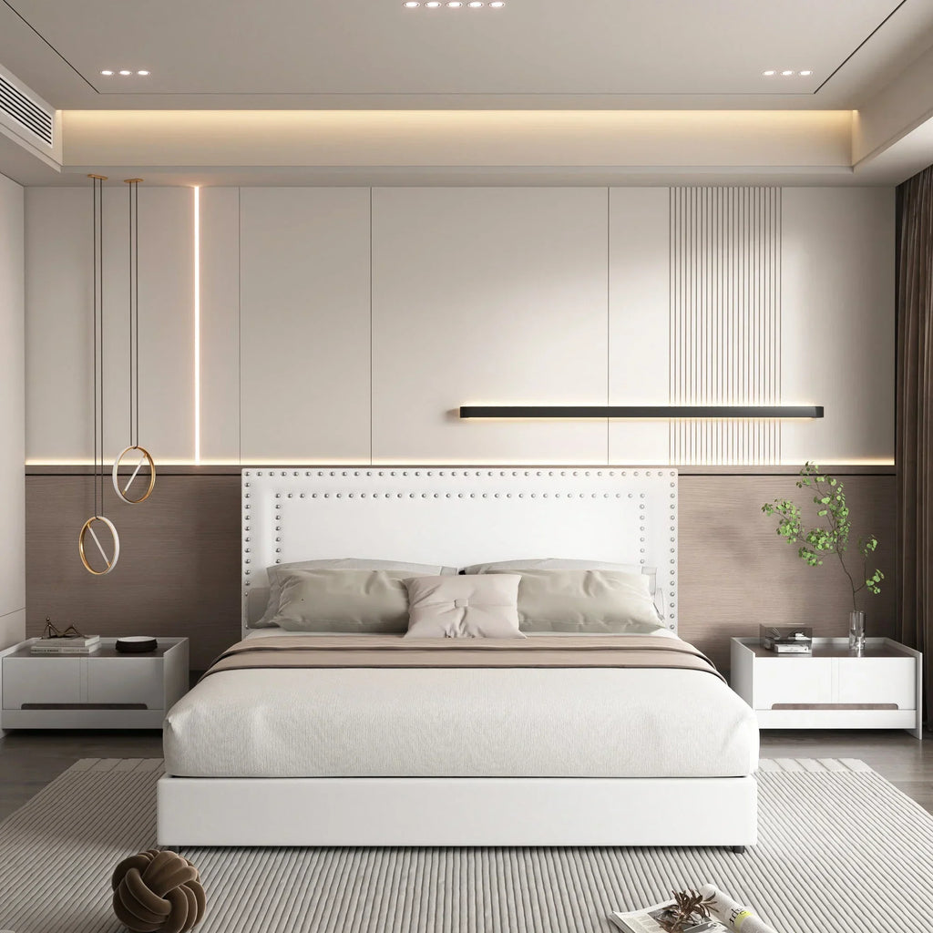 2026 NewVECELO Full Bed Frame with 4 Storage Drawers (Wheeled) and Tufted Upholstered Adjustable Headboard Platform Bed, Beige