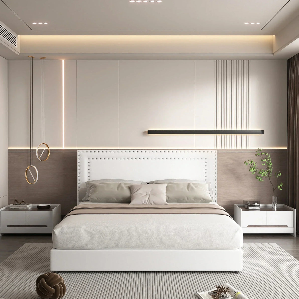 2026 NewVECELO Full Bed Frame with 4 Storage Drawers (Wheeled) and Tufted Upholstered Adjustable Headboard Platform Bed, Beige