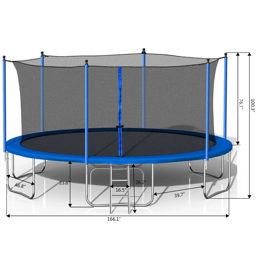 2026 New14FT Outdoor Trampoline with Safety Enclosure, Steel Tube Frame, Ladder & Secure Net - Heavy Duty, Blue