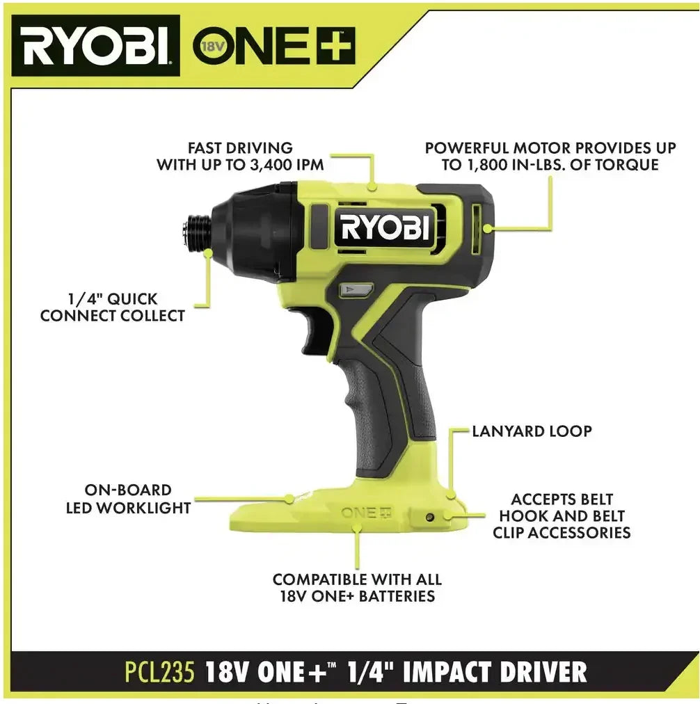 2026 NewRYOBI ONE+ 18V Cordless 6-Tool Combo Kit with 1.5 Ah Battery, 4.0 Ah Battery, and Charger