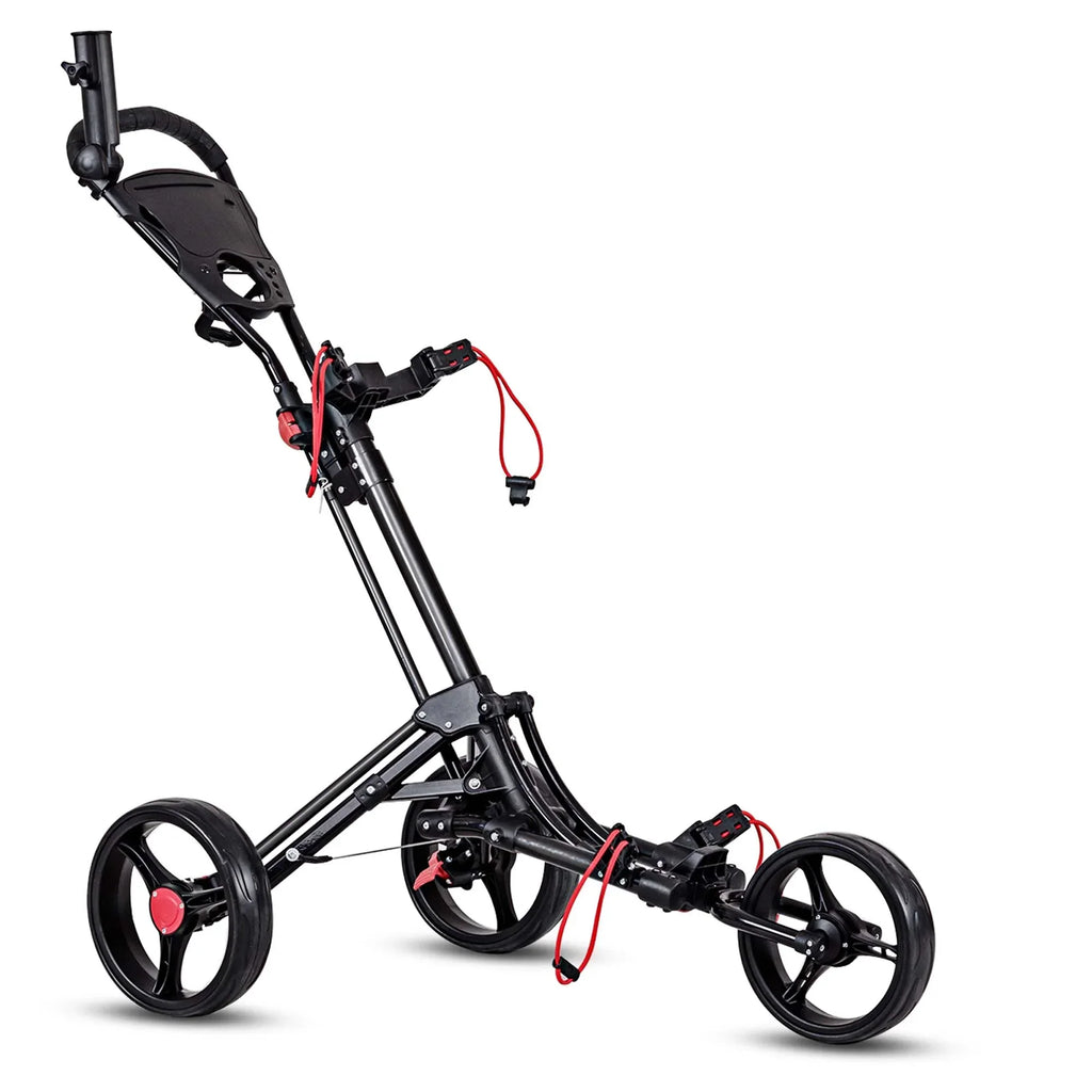 2026 NewCostway Foldable 3 Wheel Steel Golf Pull Push Cart Trolley Club w/ Umbrella Holder