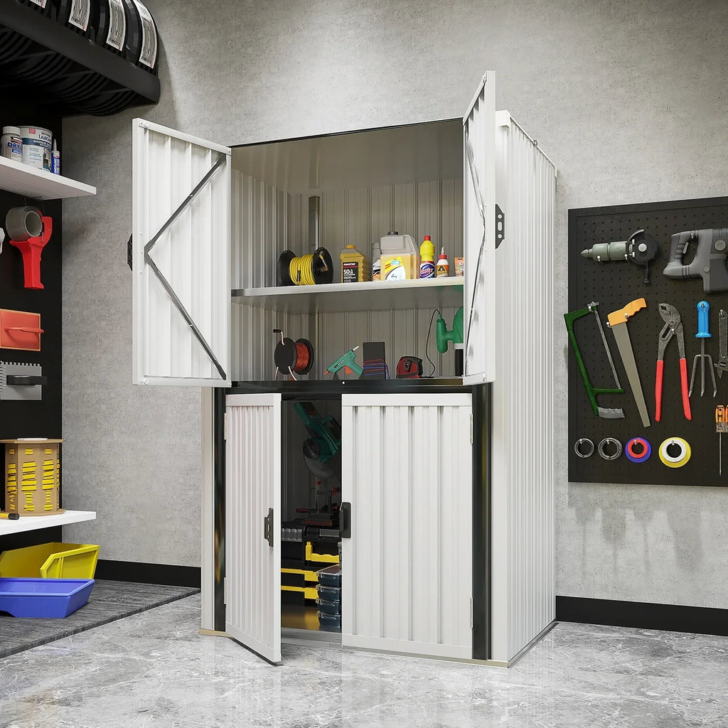 2026 NewAECOJOY Outdoor Storage Cabinet for Garden & Patio, a Metal Organizer with Doors and Shelves in Gray