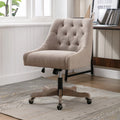 2026 New360 Degree Swivel Office Desk Chair, Upholstered Leisure Vanity Chair with Solid Wood Base and Wheels, Adjustable Height Computer Chair for Bedroom Living Room, Brown