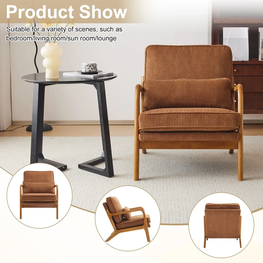 2026 NewKtaxon Accent Chair Corduroy Upholstered Armchair, Reading Club Chair with Pillow and Solid Wood Frame for Living Room Bedroom Furniture Off White