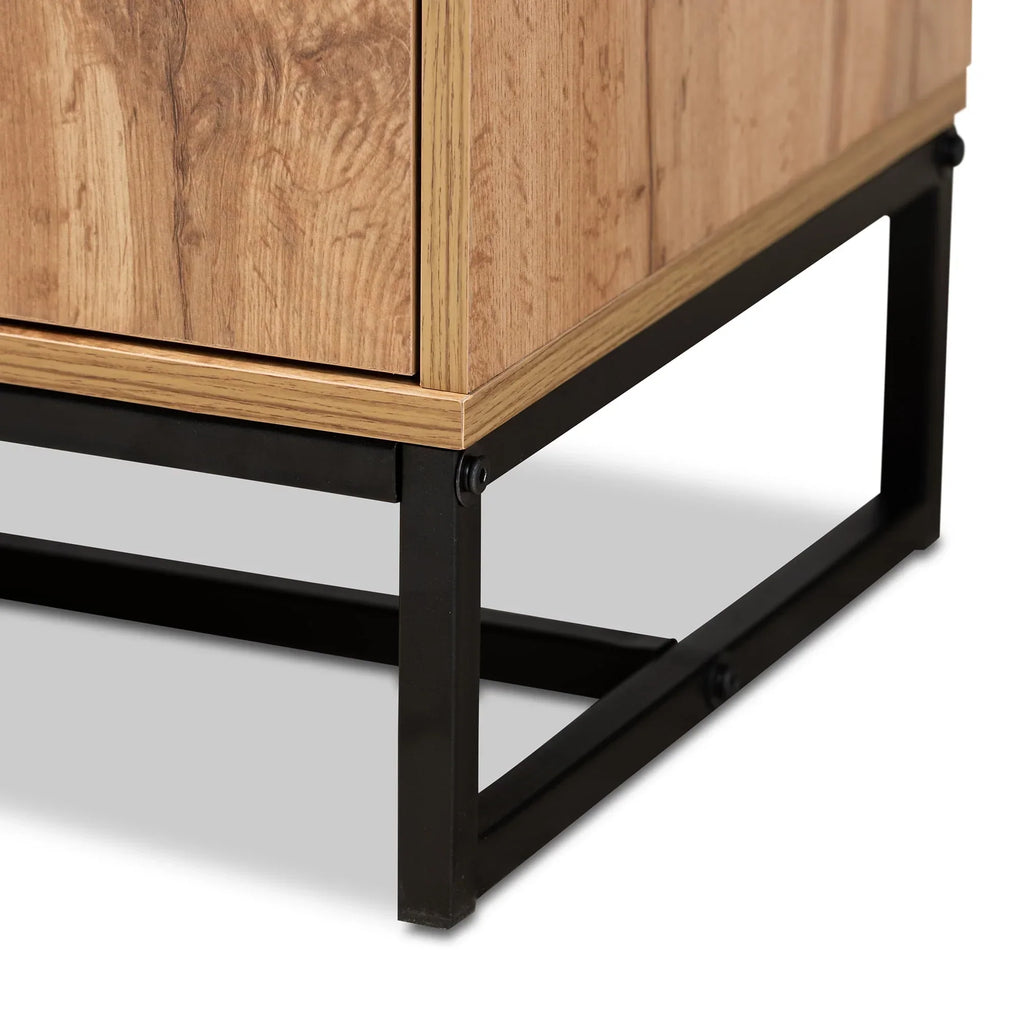 2026 NewBaxton Studio Reid Modern and Contemporary Industrial Oak Finished Wood and Black Metal 3-Drawer Sideboard Buffet