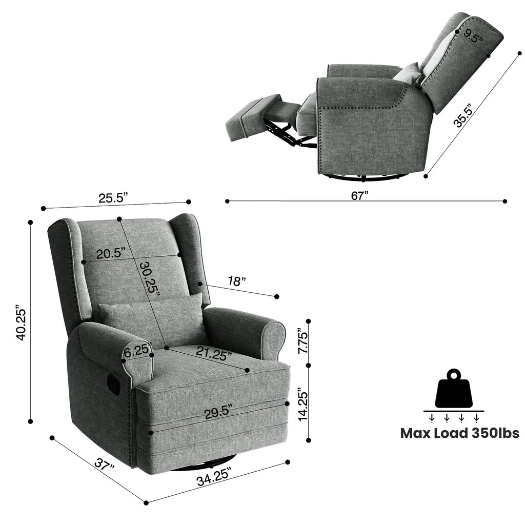 2026 NewRoyalcraft Swivel Nursery Glider Recliner, Comfy Upholstered Glider Chair with Lumbar Pillow and Footrest, Beige