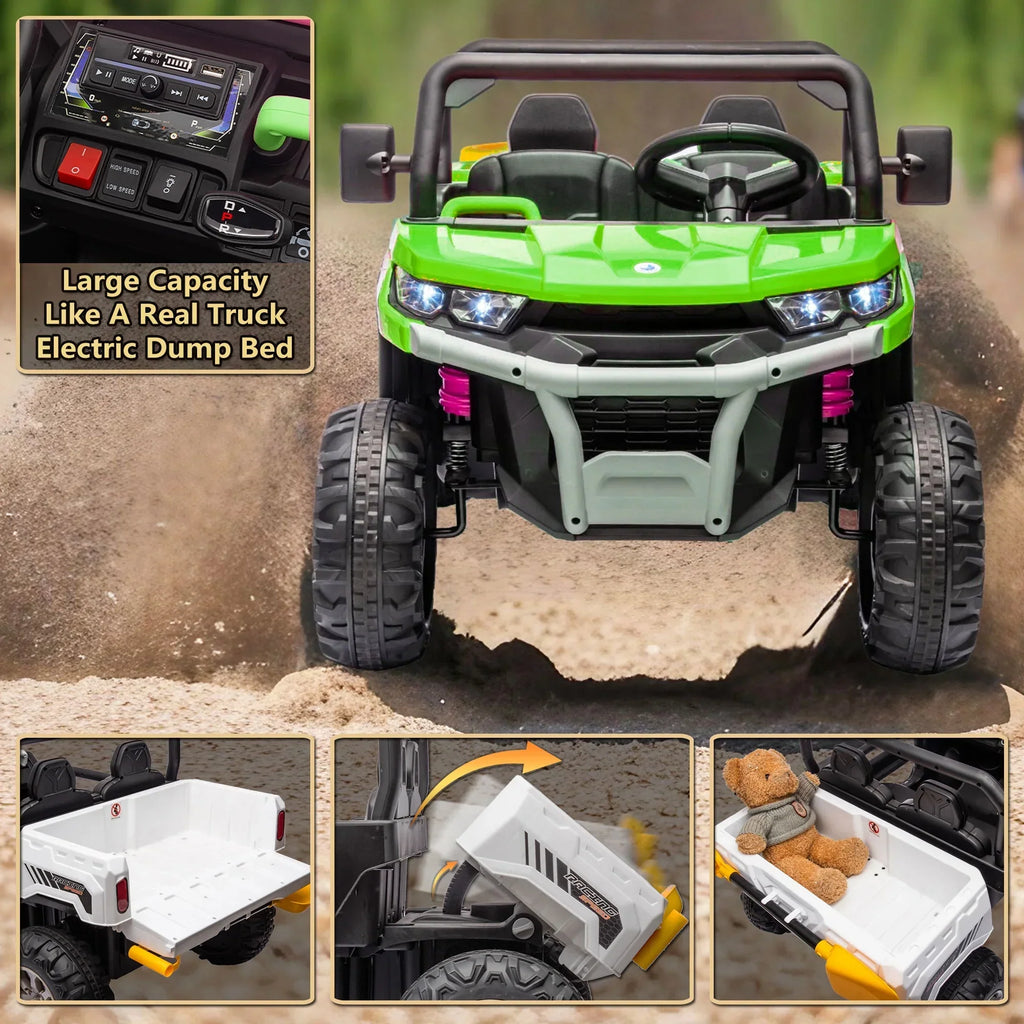 2026 NewXuanlur 24V 2 Seater Kids Ride on Car Truck, Ride on UTV W/ 2x200W Motor, 24 Volt Ride on Toys W/ Dump Bed/Shovel, Electric Car for Kids W/ Durable Tires, LED Light, Music, Remote Control, Black