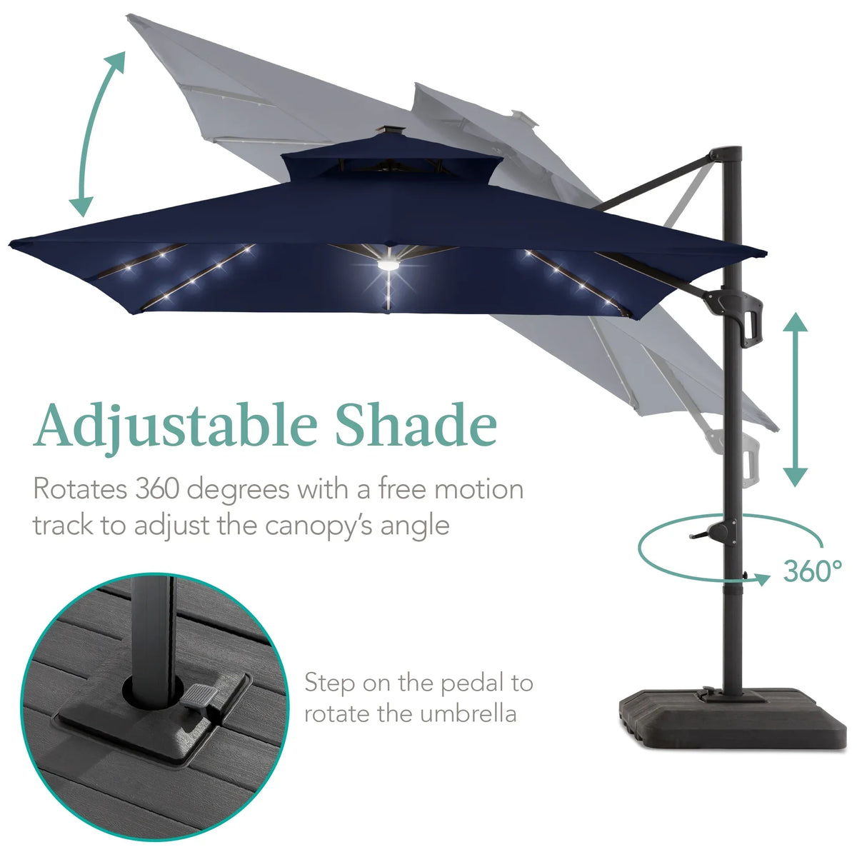 2026 NewBest Choice Products 10x10ft 2-Tier Square Outdoor Solar LED Cantilever Patio Umbrella w/ Base Included - Tan