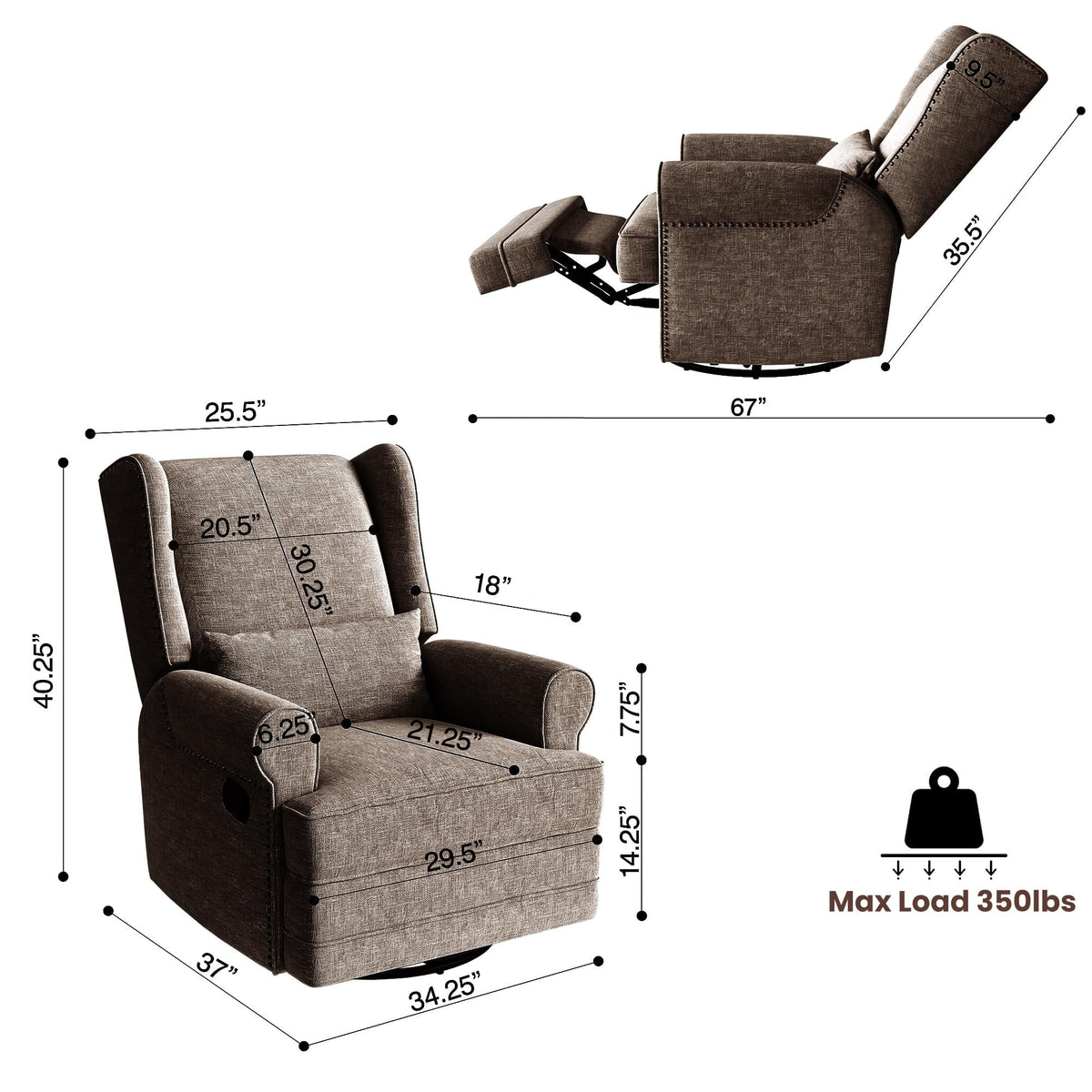2026 NewRoyalcraft Swivel Nursery Glider Recliner, Comfy Upholstered Glider Chair with Lumbar Pillow and Footrest, Beige