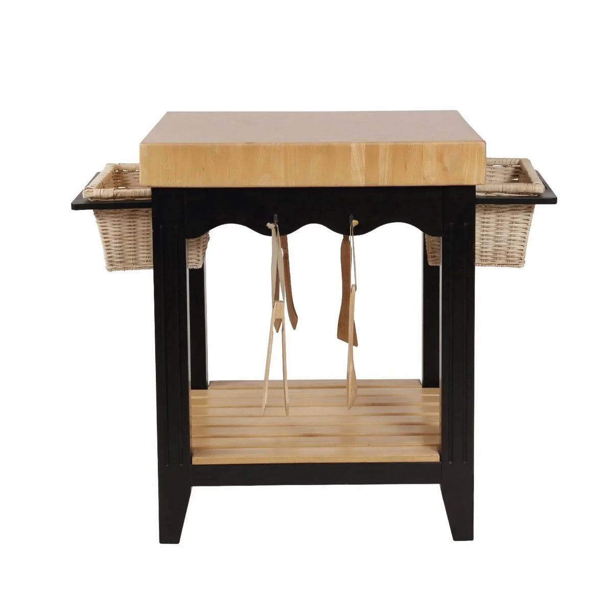 2026 NewKolton Square Kitchen Island, Black and Natural with Butcher Block Top