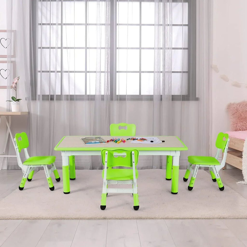 2026 NewLAZY BUDDY Kids Table and 4 Chairs Set, Height Adjustable Toddler Desk with Graffiti Desktop, Kids Activity Table Set for Daycare, Home
