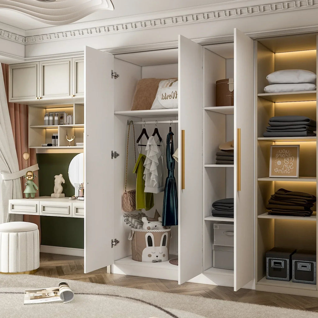 2026 NewFUFU&GAGA Wardrobe Armoire Wooden Closet Cabinet 6 Storage Cube and Hanging Rod White