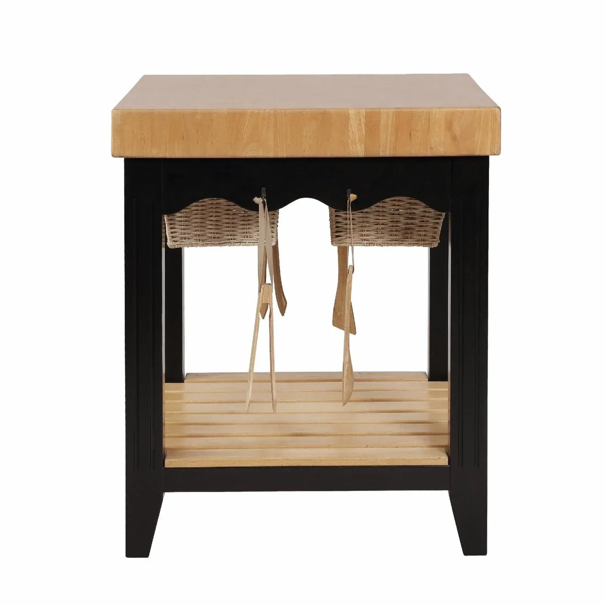 2026 NewKolton Square Kitchen Island, Black and Natural with Butcher Block Top