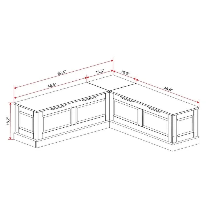 2026 NewLinon Nook Bench Collection L-Shaped Wood Farmhouse Breakfast Bench with Hidden Storage, White