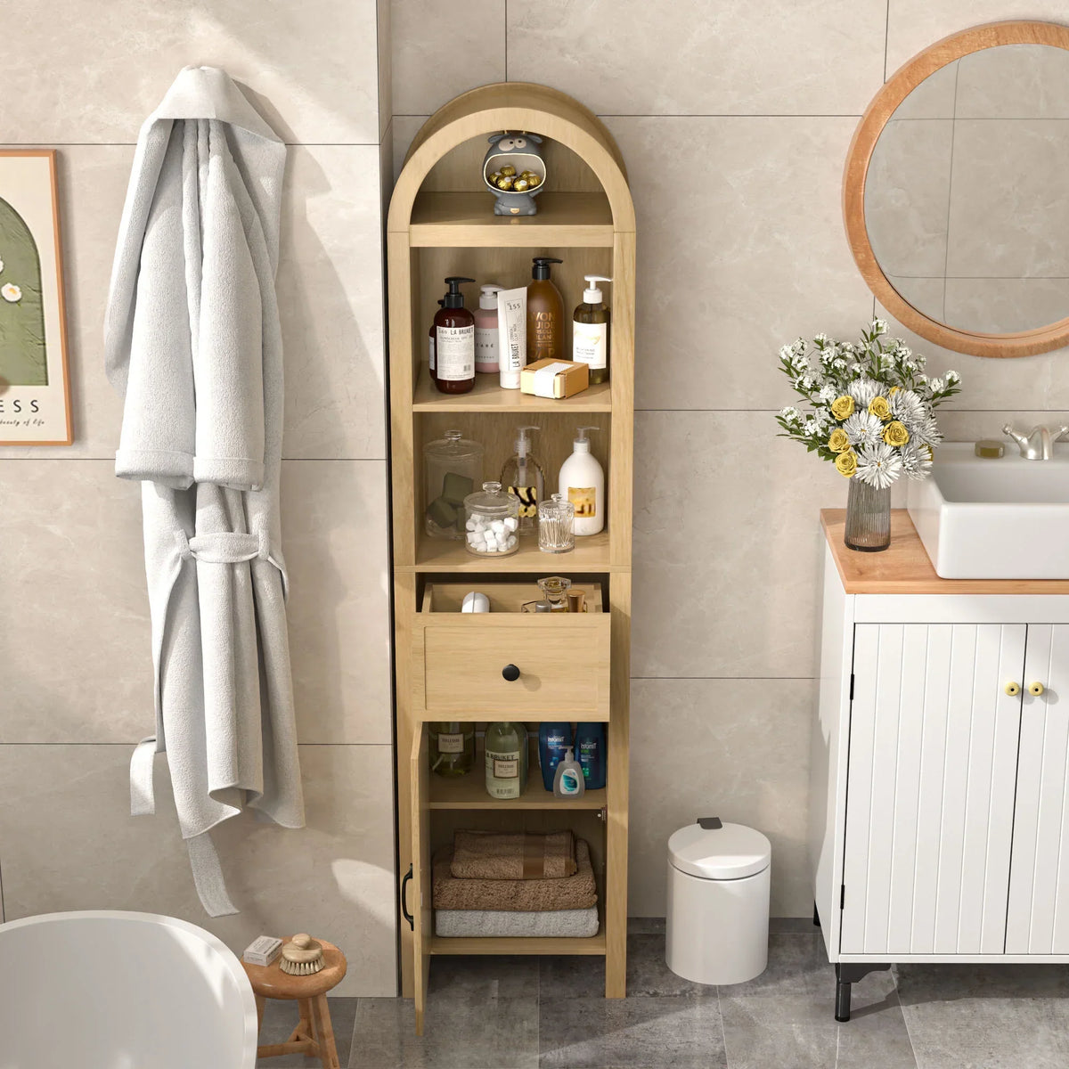 2026 NewFiogmub Tall Bathroom Storage Cabinets with Doors and Shelves, Narrow Tall Linen Cabinet with Drawer