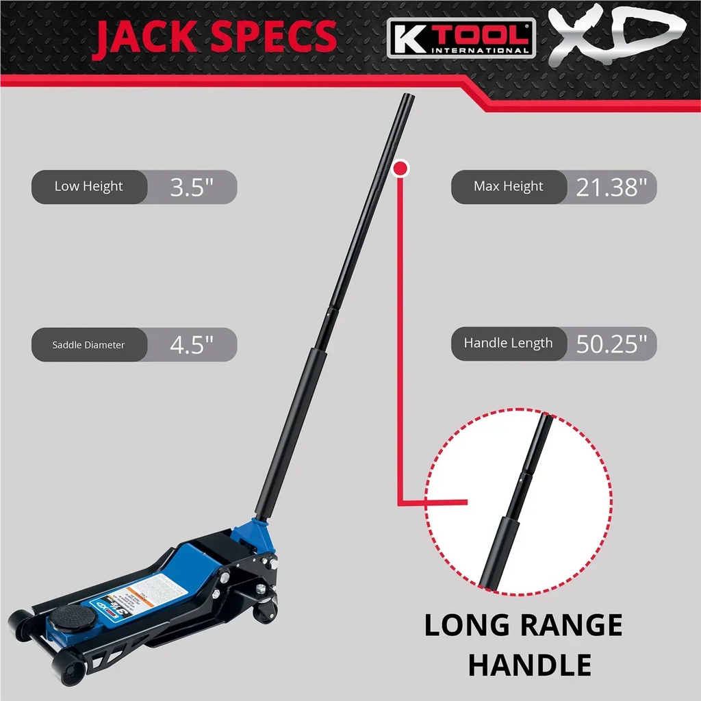 2026 NewK-Tool INT022 3.5 Ton Low Profile Service Jack; Dual Pump Piston