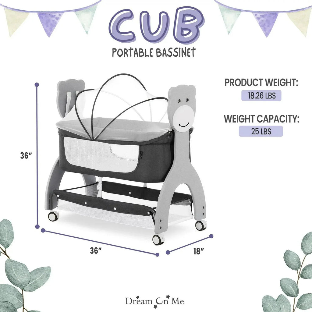2026 NewDream on Me Cub Portable Bassinet in Dark Grey. Multi-Use Baby Bassinet with Locking Wheels