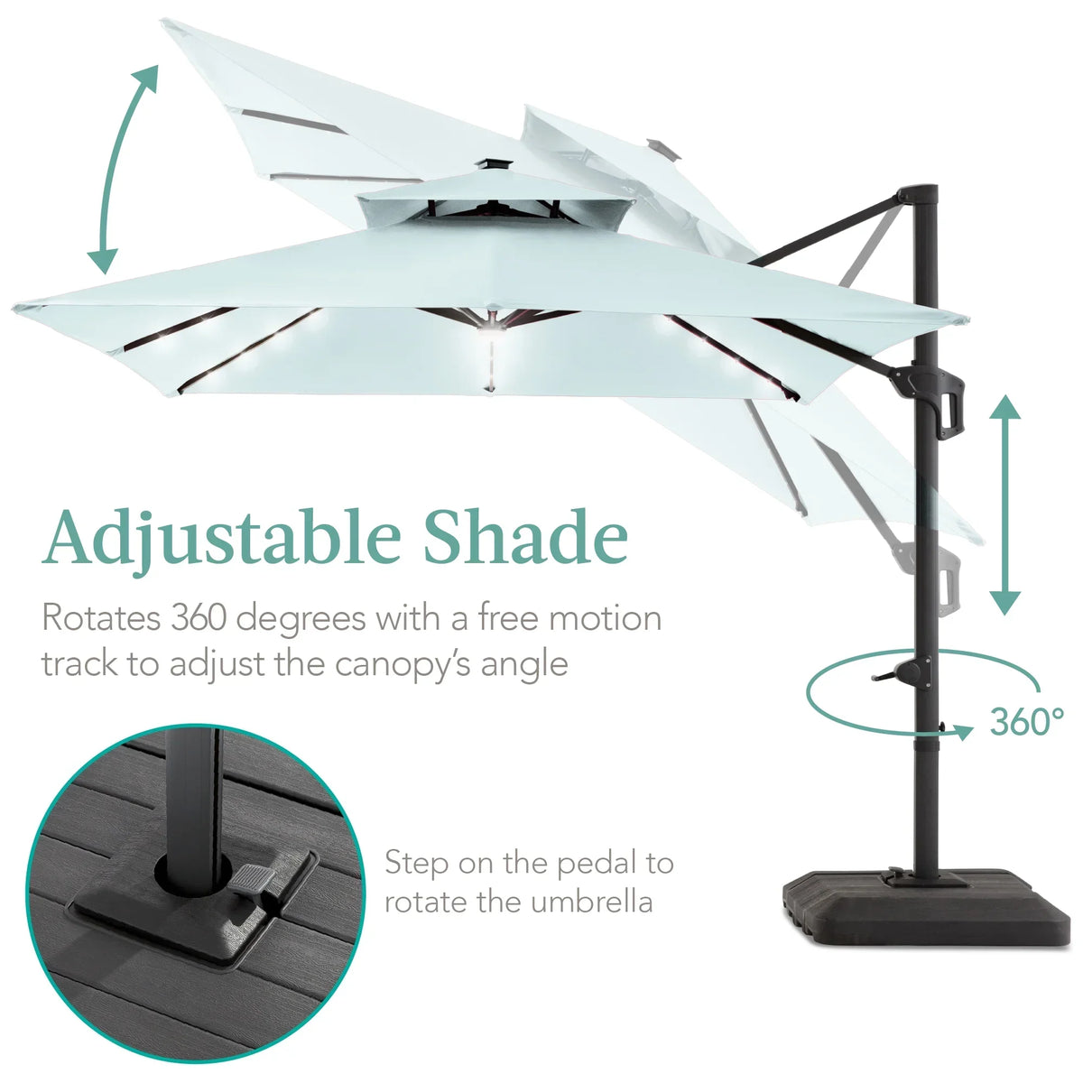 2026 NewBest Choice Products 10x10ft 2-Tier Square Outdoor Solar LED Cantilever Patio Umbrella w/ Base Included - Tan