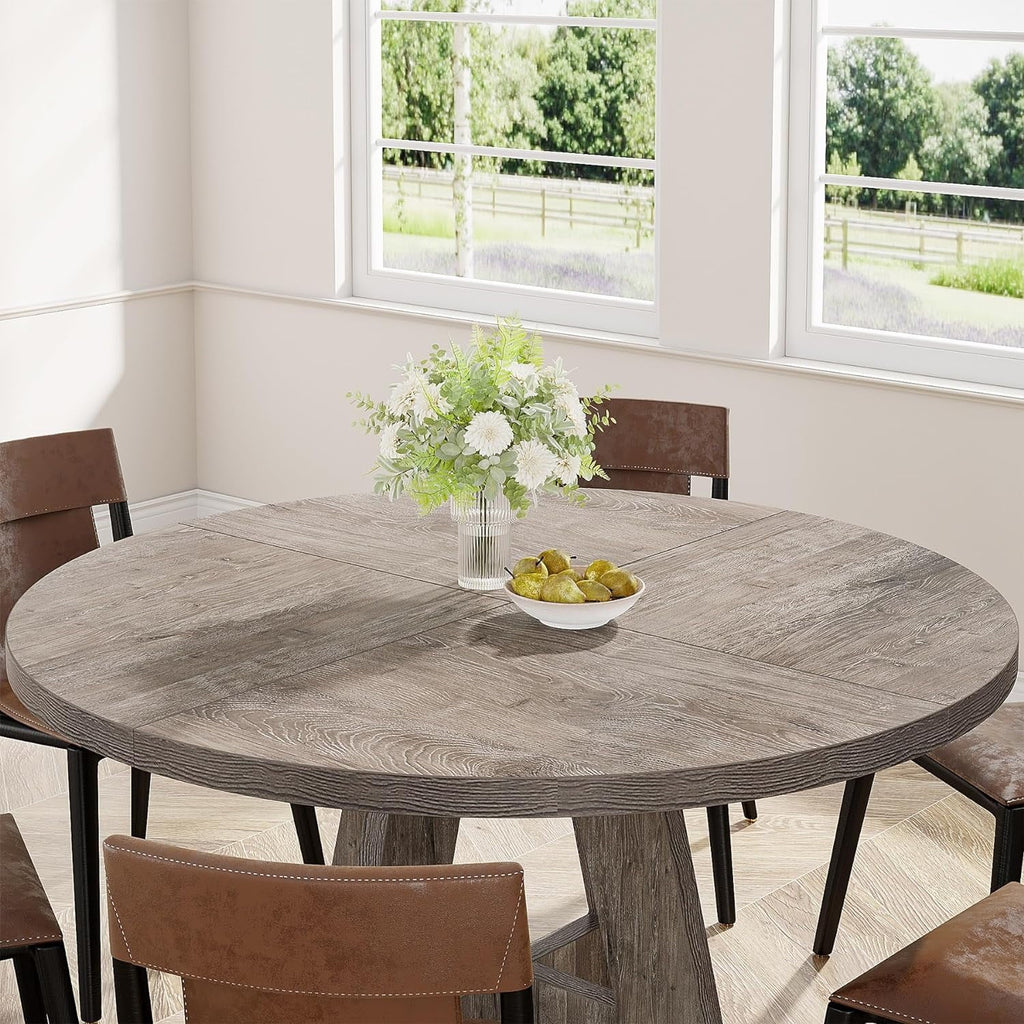 2026 NewTribesigns Round Dining Table for 4, Grey Kitchen Table 47 Inch Farmhouse Wood Kitchen Dinning Table for Kitchen Living Room