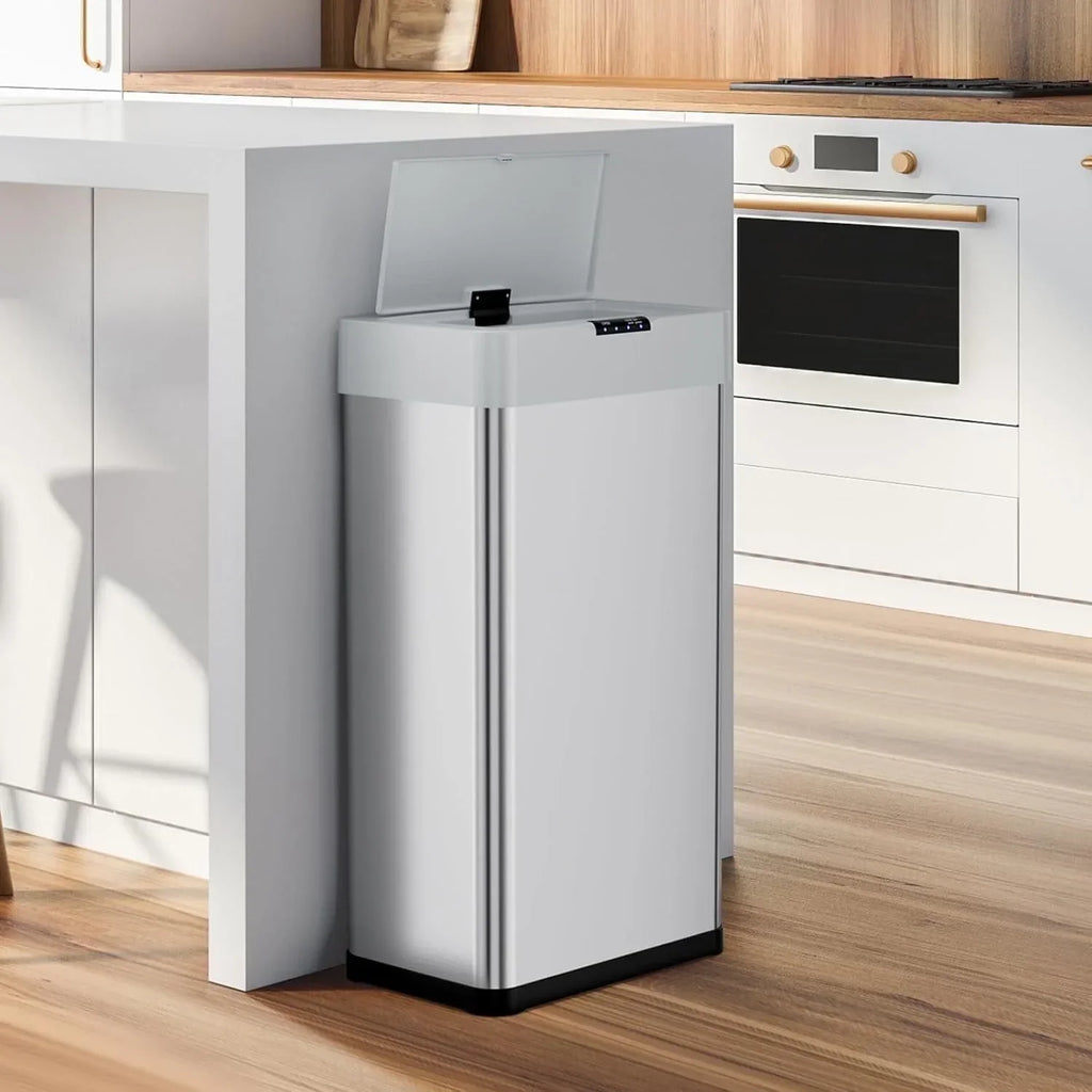 2026 NewLAZY BUDDY 60 Liter / 16 Gallon Stainless Steel Motion Sensor Trash Can for Kitchen, Bathroom, Rectangular