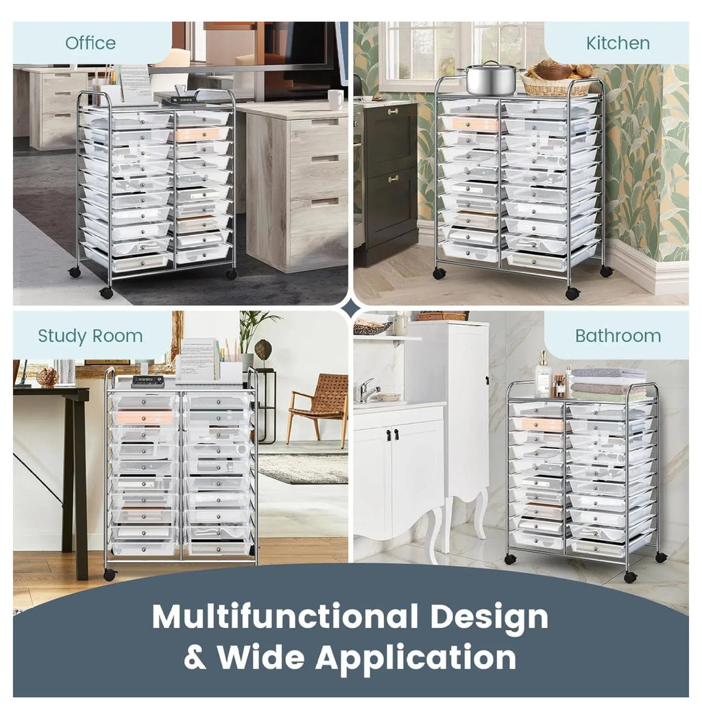 2026 New20 Drawers Storage Cart w/Rolling Wheels, Semi-Transparent Mobile Rolling Drawer Cart for School Classroom Office Home Salon, Files Scrapbook Craft Organizer, Utility Cart on Wheels (Clear)