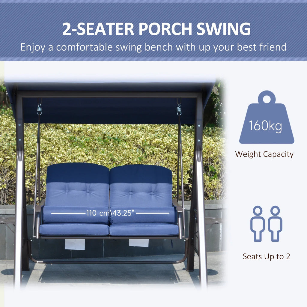 2026 NewOutsunny 2-Person Patio Swing Bench with Adjustable Shade Canopy, Soft Cushions, Throw Pillows and Tray, Beige.
