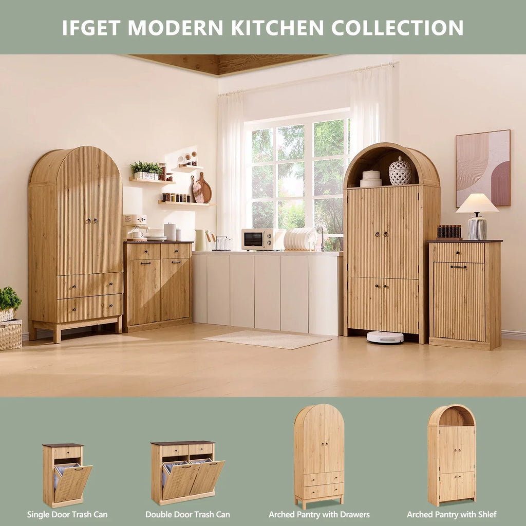 2026 NewIFGET 71" Tall Arched Kitchen Pantry Storage Cabinet, Large Storage Cabinet with Adjustable Shelves, Pantry Cabinet for Kitchen, Dining Room