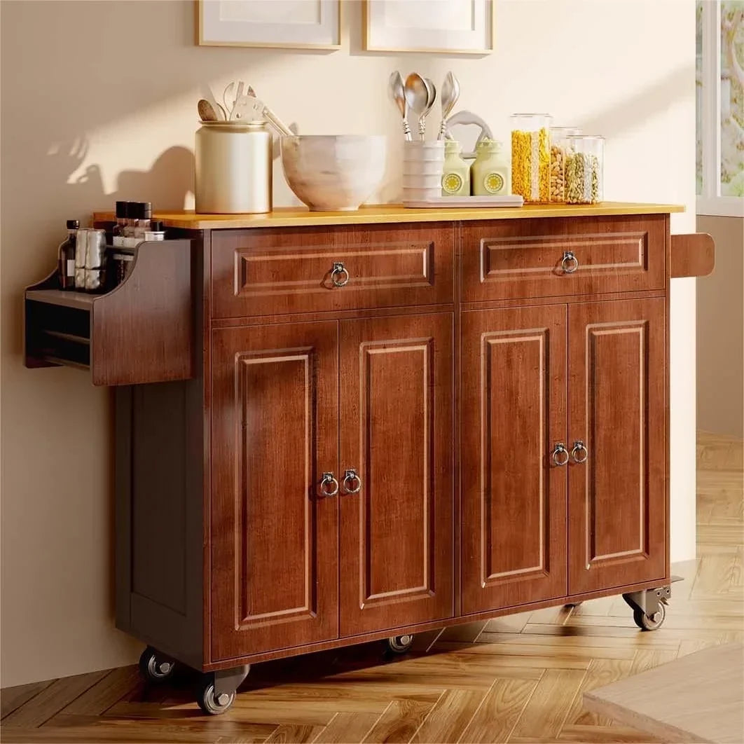 2026 NewLofka 52-Inch Kitchen Island with Storage on Wheels with Wood Drop Leaf, Ideal for Small Kitchens