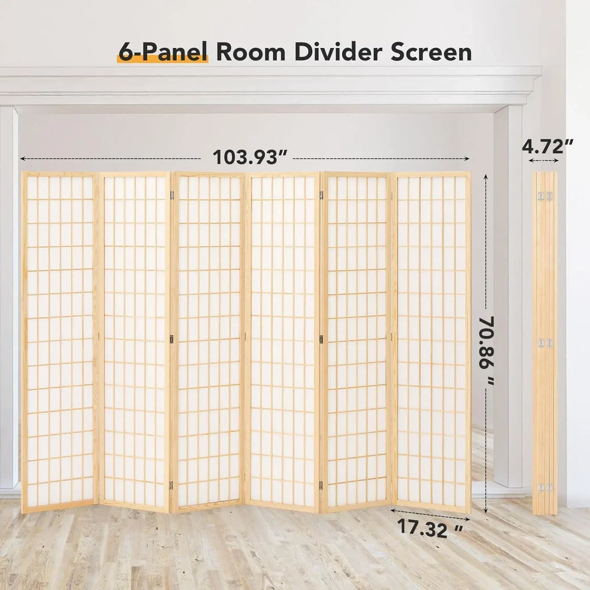 2026 NewJOSTYLE Room Divider Wall Shoji Screen, 6 Panel Folding Privacy Screen for Room Separation, Japanese Wood Room Divider Screen, 5.9 Ft, Natural